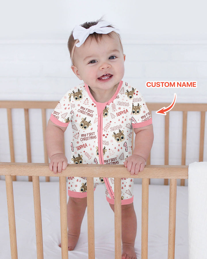 Custom Name Cute Reindeer My First Christmas Bamboo Shorty Zippy