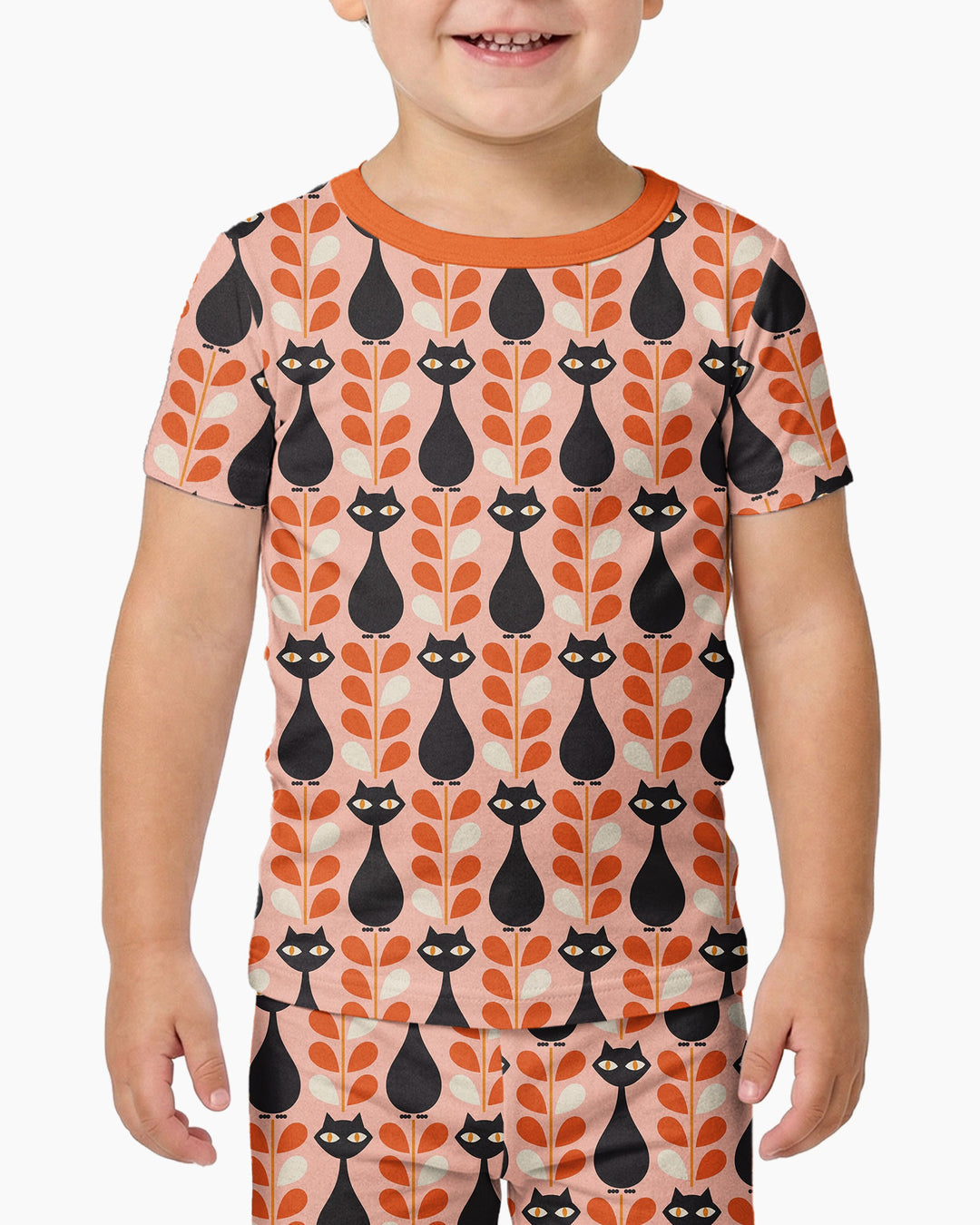 Retro Black Cat Garden Bamboo Two Piece Short Sleeve Pajama Set