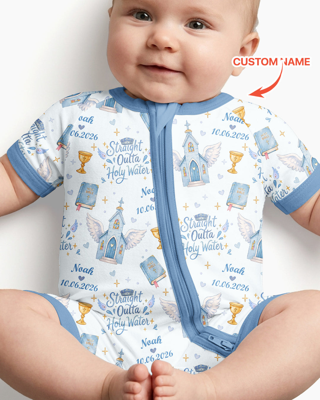 Custom Name Baptism Christening Straight Outta Holy Water Bamboo Shorty Zippy