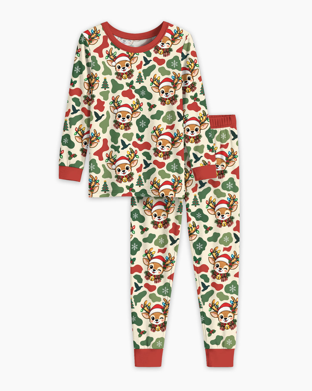 Christmas Deer Hunting Camo Bamboo Two Piece Long Sleeve Pajama Set
