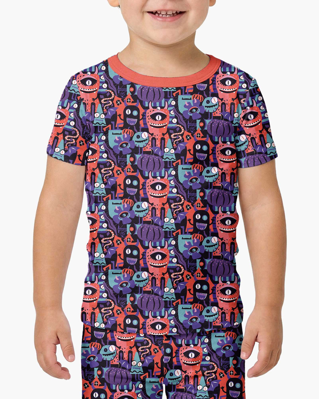 Halloween Multi Eyed Monsters Bamboo Two Piece Short Sleeve Pajama Set