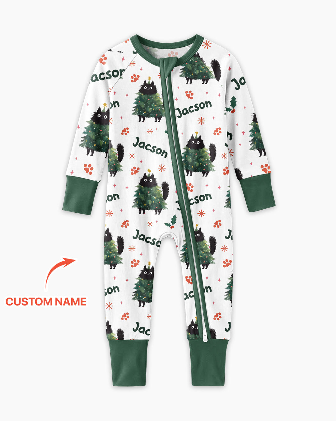 Custom Name Black Cat Christmas Bamboo Convertible Zippy