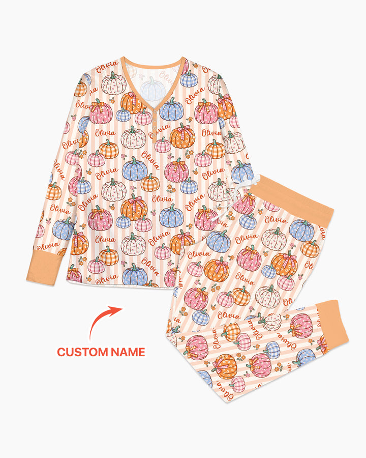Custom Name Pumpkin Patch Bamboo Women Pajama Set