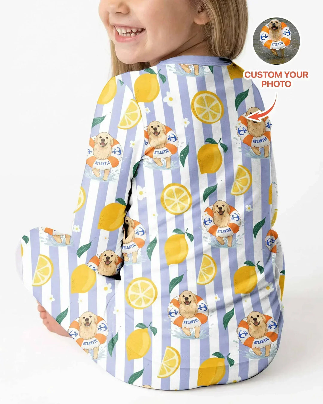Custom Image Summer Lemon Bamboo Two Piece Long Sleeve Pajama Set