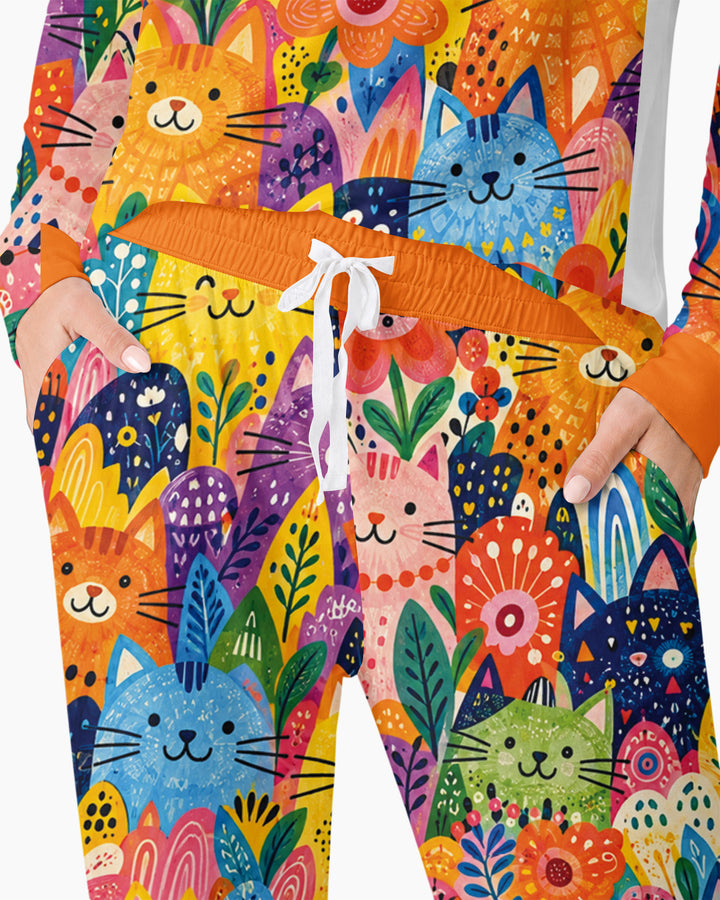 Colorful Lovely Cat Bamboo Women Pajama Set