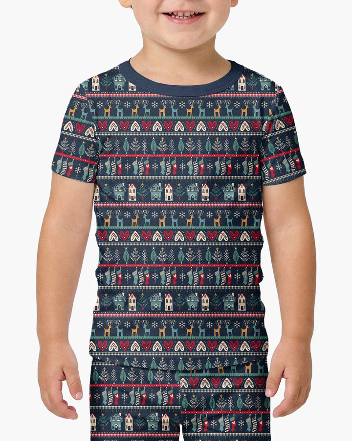 Vintage Nordic Christmas Bamboo Two Piece Short Sleeve Pajama Set