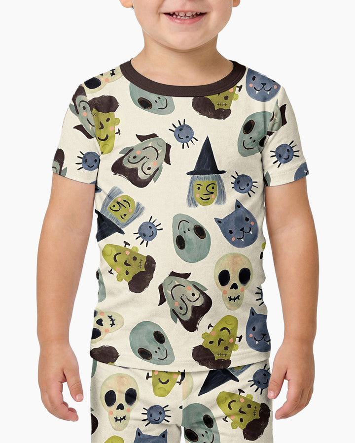 Halloween Face Bamboo Two Piece Short Sleeve Pyjamas Set For Haloween