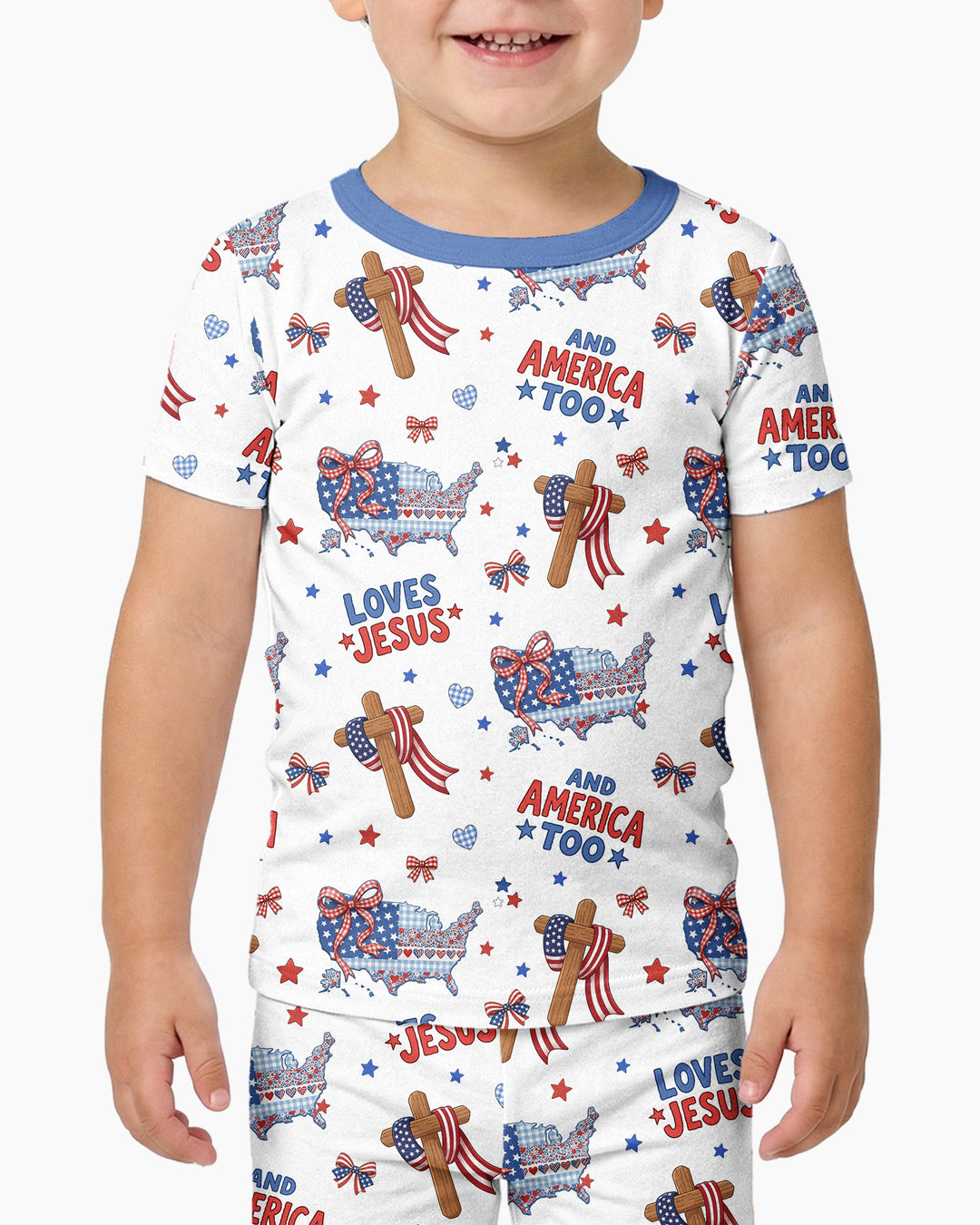 Loves Jesus And America Too Bamboo Two Piece Short Sleeve Pajama Set