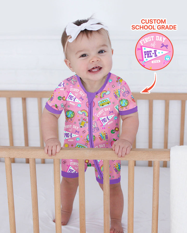 Custom Grade Girls School First Day Bamboo Shorty Zippy