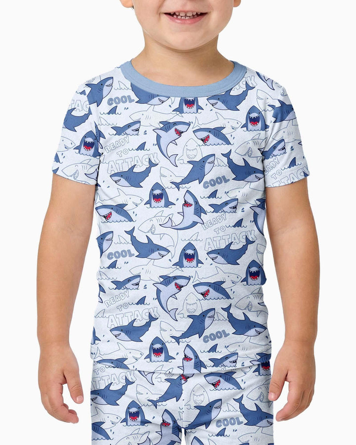 Big Sharks Attack Bamboo Two Piece Short Sleeve Pajama Set