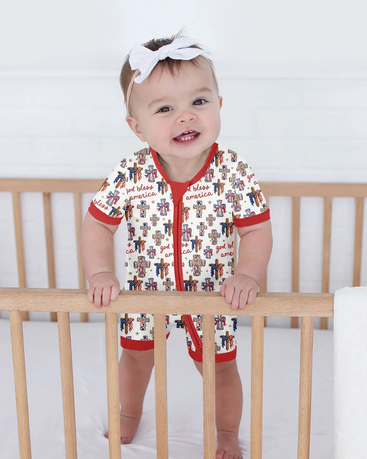 God Bless America Family Matching Bamboo Shorty Zippy