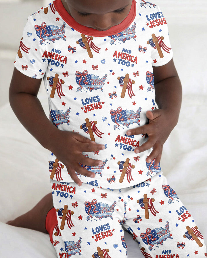 Loves Jesus And America Too Bamboo Two Piece Short Sleeve Pajama Set