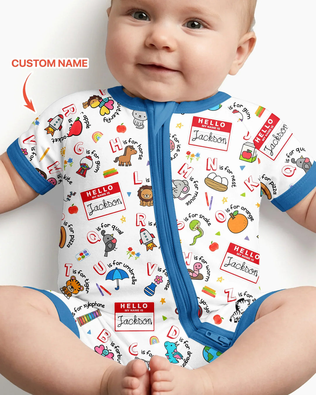 Custom Name Hello School ABCs Bamboo Shorty Zippy
