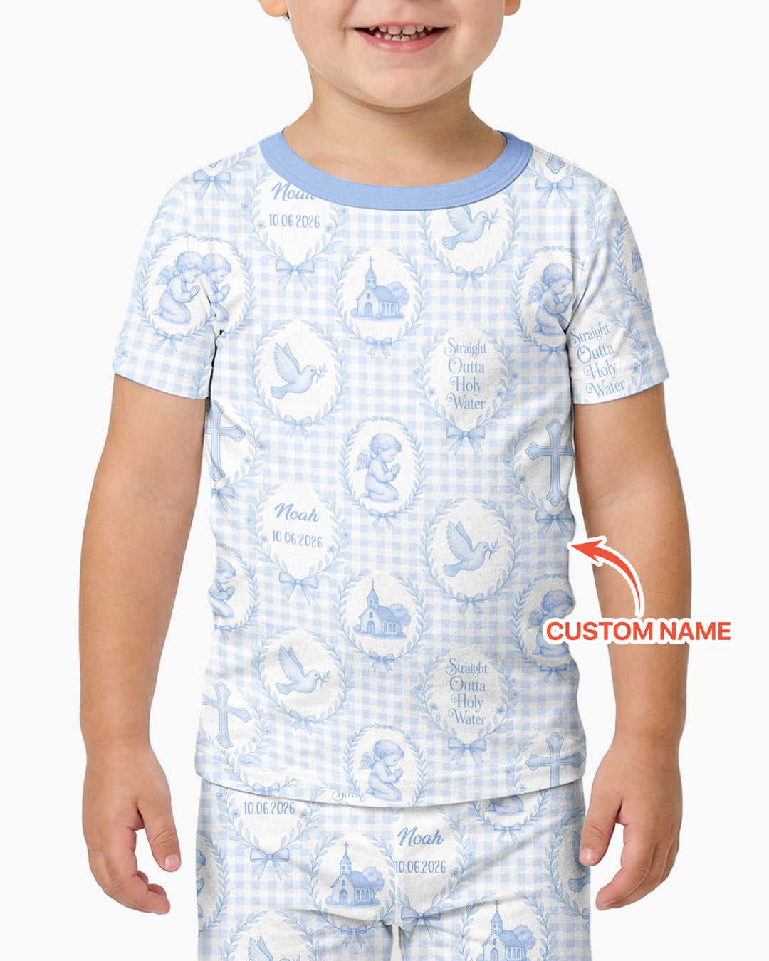 Custom Name Baptism Straight Outta Holy Water Bamboo Two Piece Short Sleeve Pajama Set