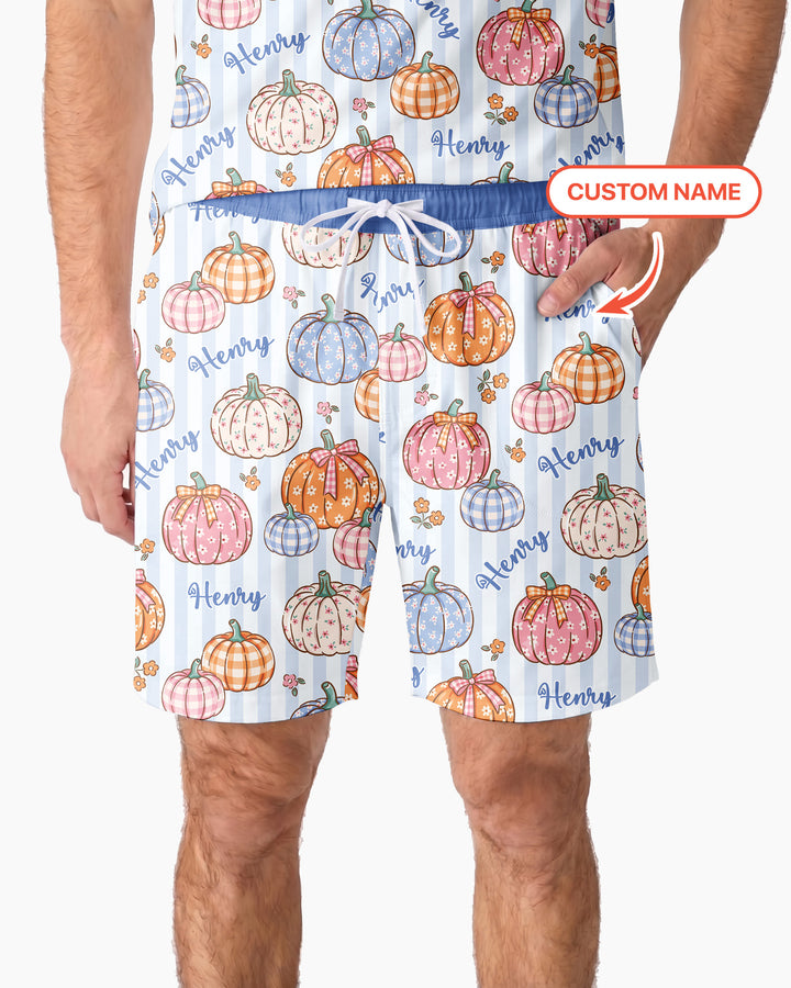 Custom Name Pumpkin Patch Bamboo Men Short Sleeve Short Pajama Set