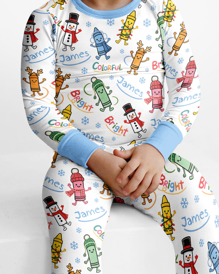 Custom Name Bright & Colorful Bamboo Two Piece Long Sleeve Pajama Set