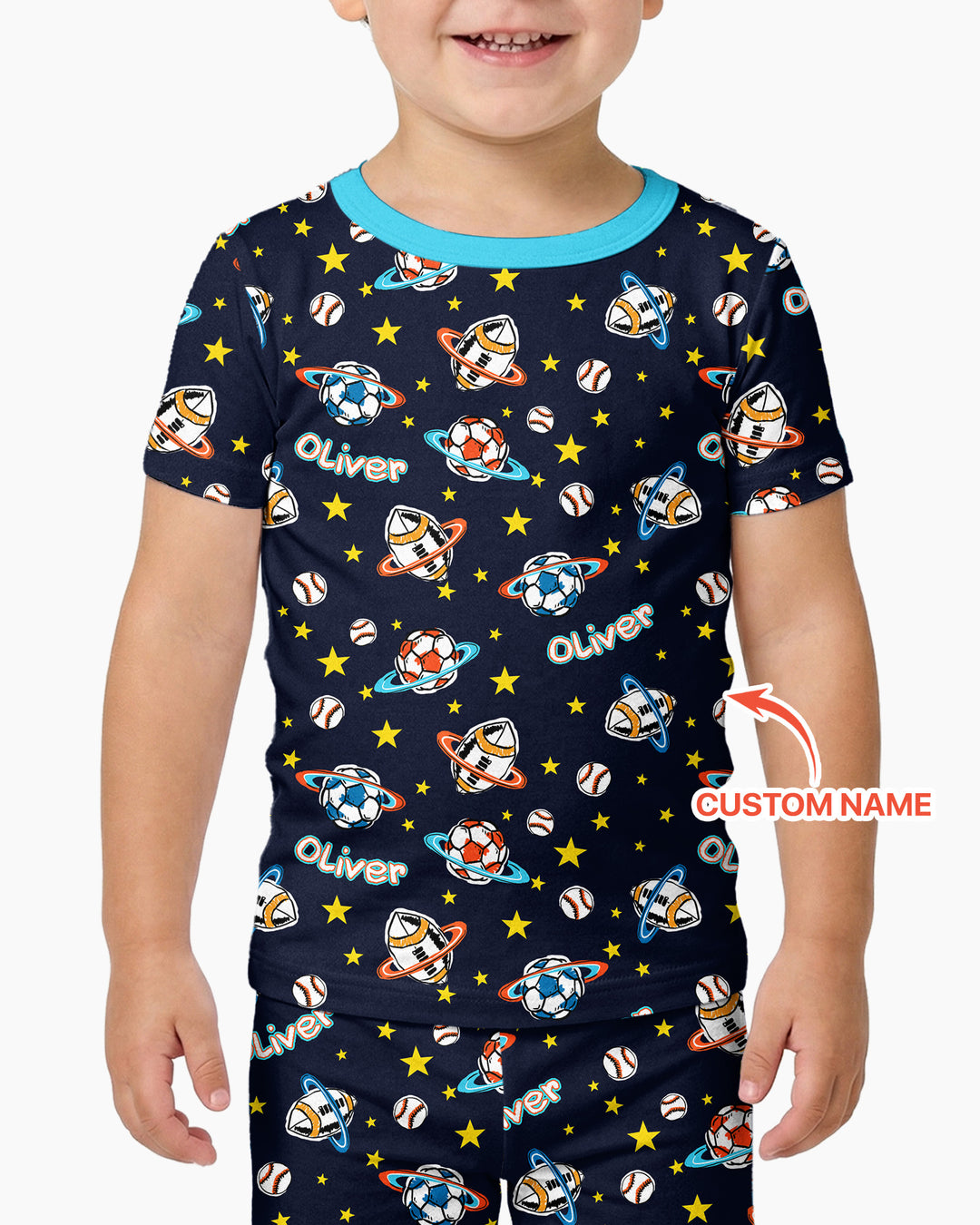 Custom Name Space Sport Bamboo Two Piece Short Sleeve Pajama Set