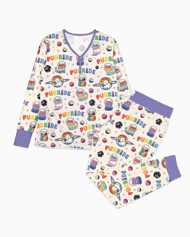 Rainbow Space Cats Family Matching Bamboo Women Pajama Set