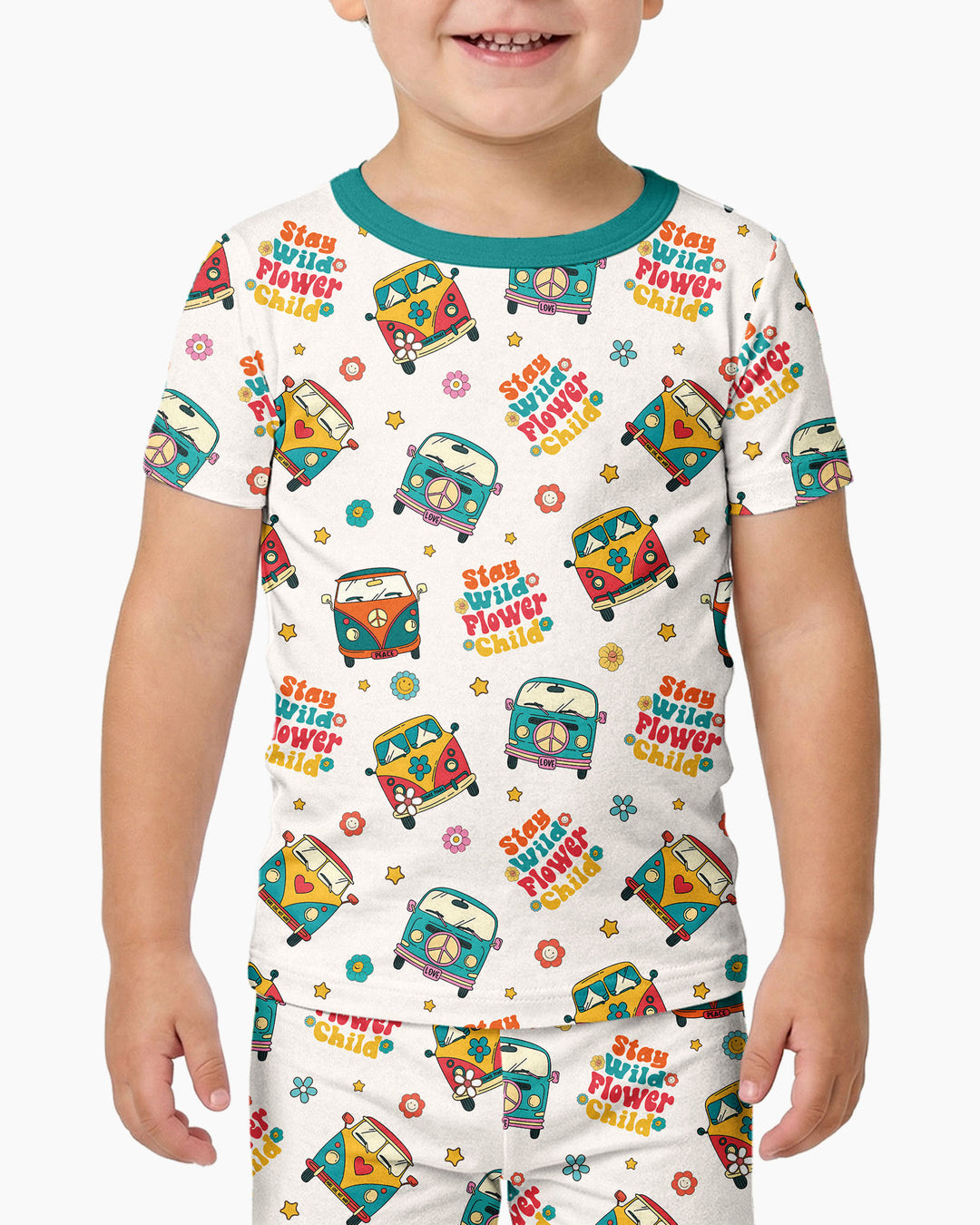Stay Wild Flower Child Bamboo Two Piece Short Sleeve Pajama Set