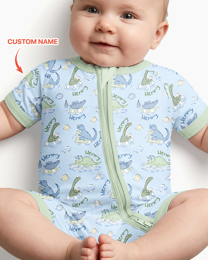 Dinos Swimming Custom Name Bamboo Shorty Zippy