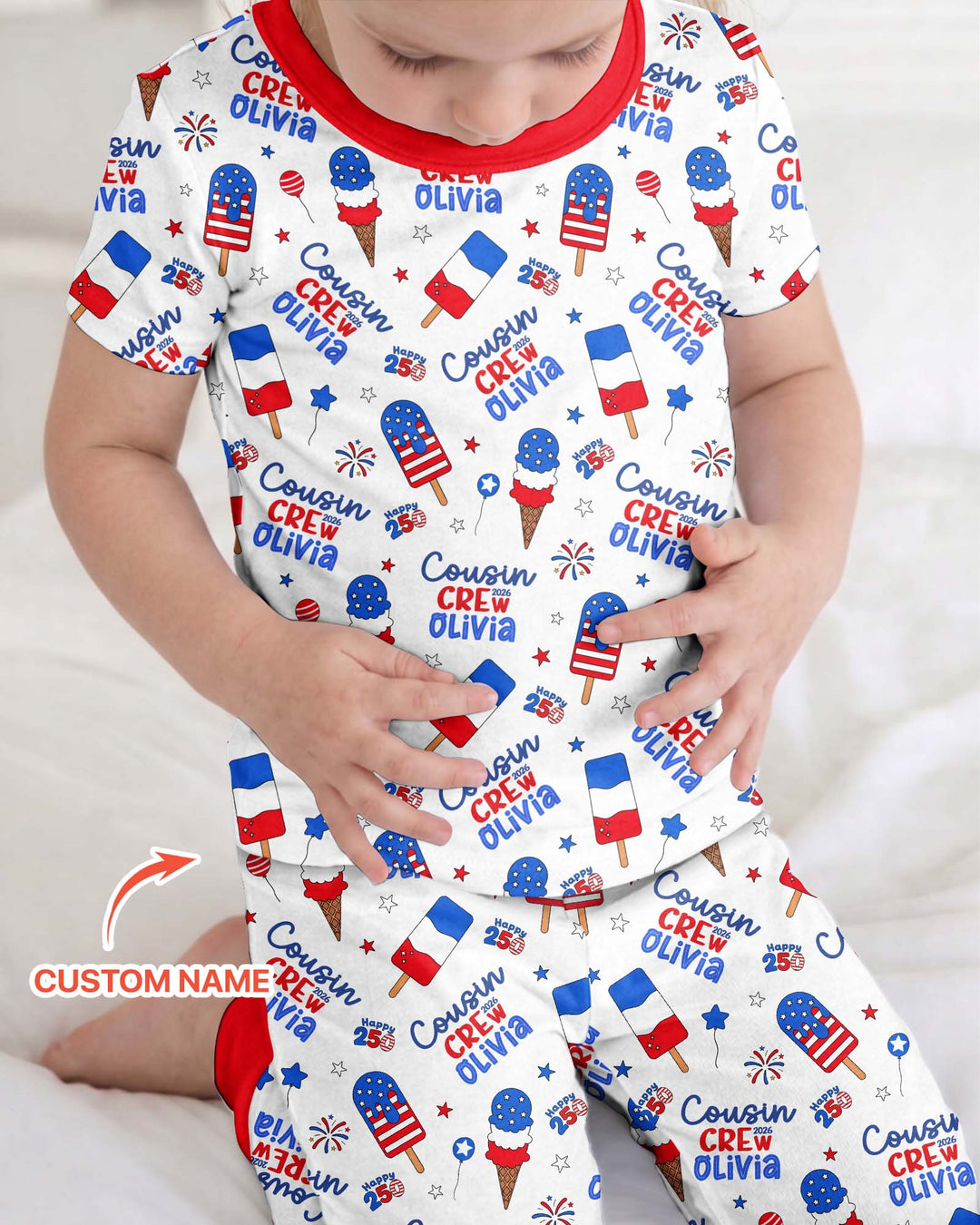 Custom Name 4th of July Cousin Crew Bamboo Two Piece Short Sleeve Pajama Set