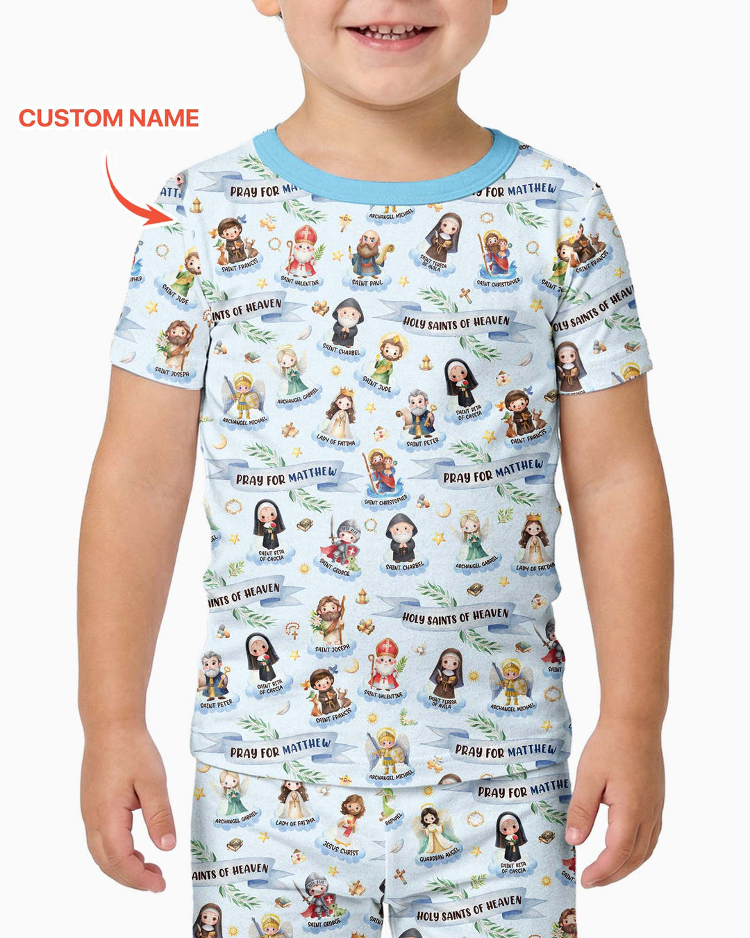 Holy Saints of Heaven Custom Name Bamboo Two Piece Short Sleeve Pajama Set
