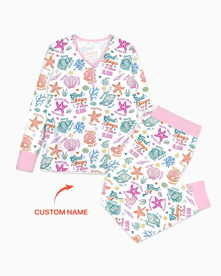Coastal God Says I Am Custom Name Bamboo Women Pajama Set
