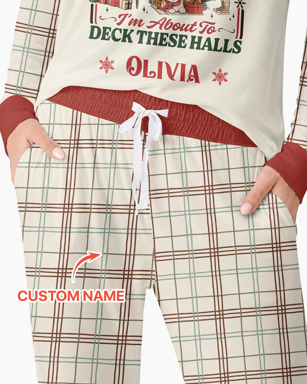 Custom Name Vintage Deck The Halls Bamboo Women Pajama Set
