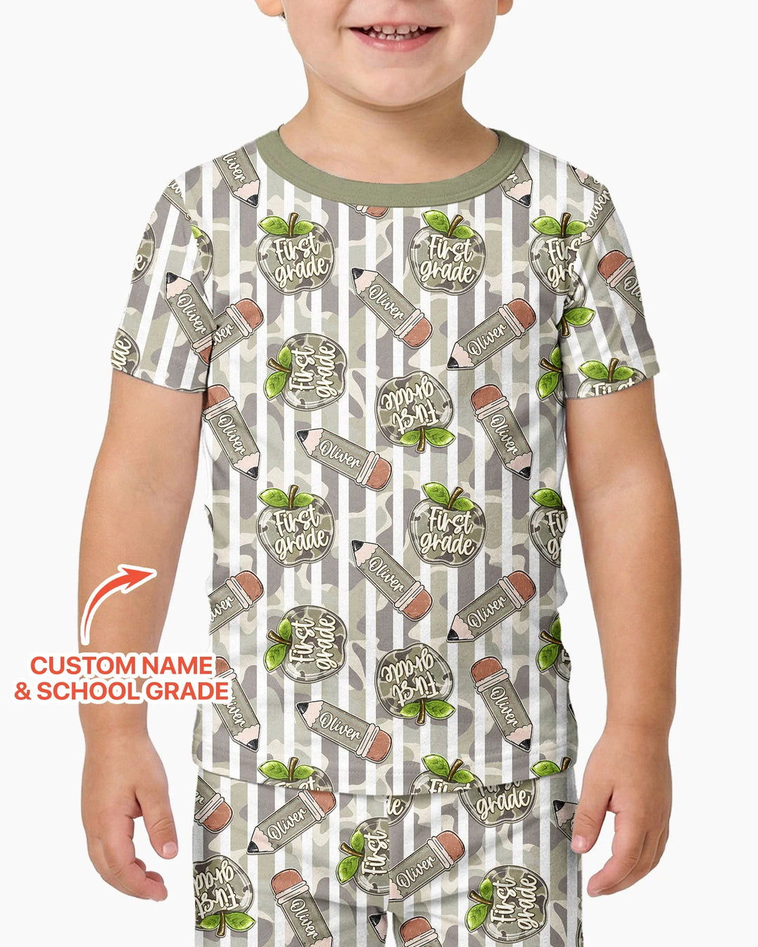 Custom Name Camo Apple Days Bamboo Two Piece Short Sleeve Pajama Set