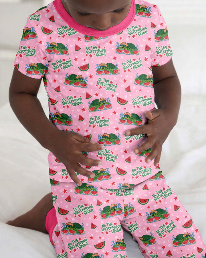 Watermelon Turtle Family Matching Bamboo Two Piece Short Sleeve Pajama Set
