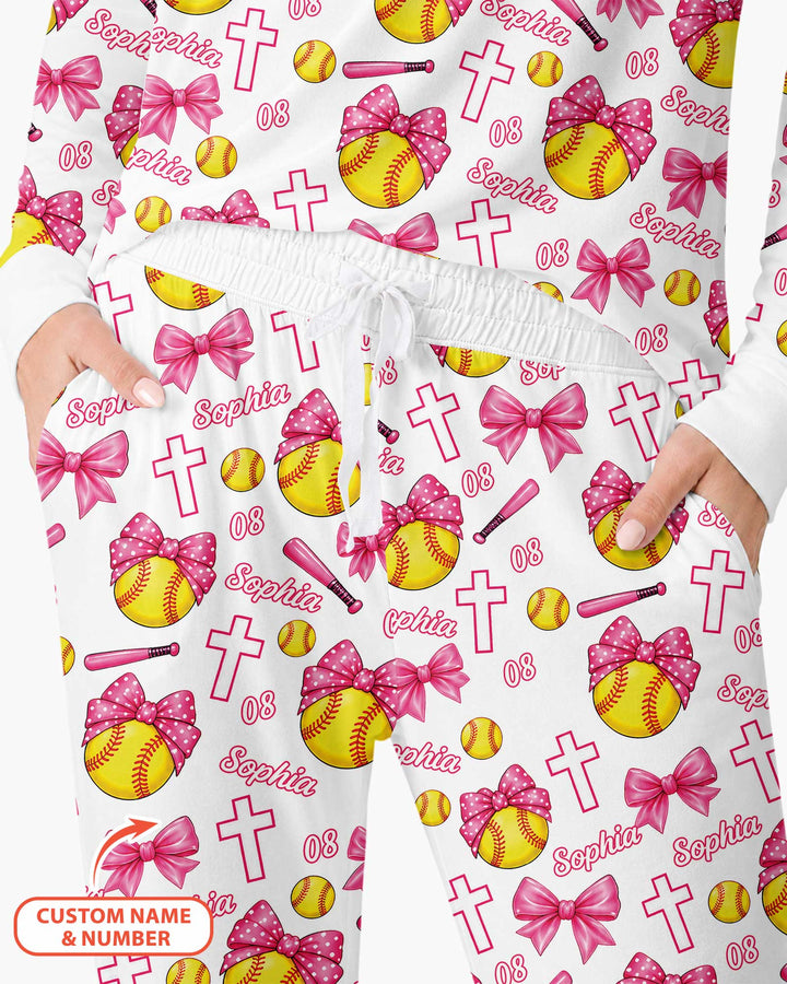 Custom Name Softball Cuties Bamboo Women Pajama Set