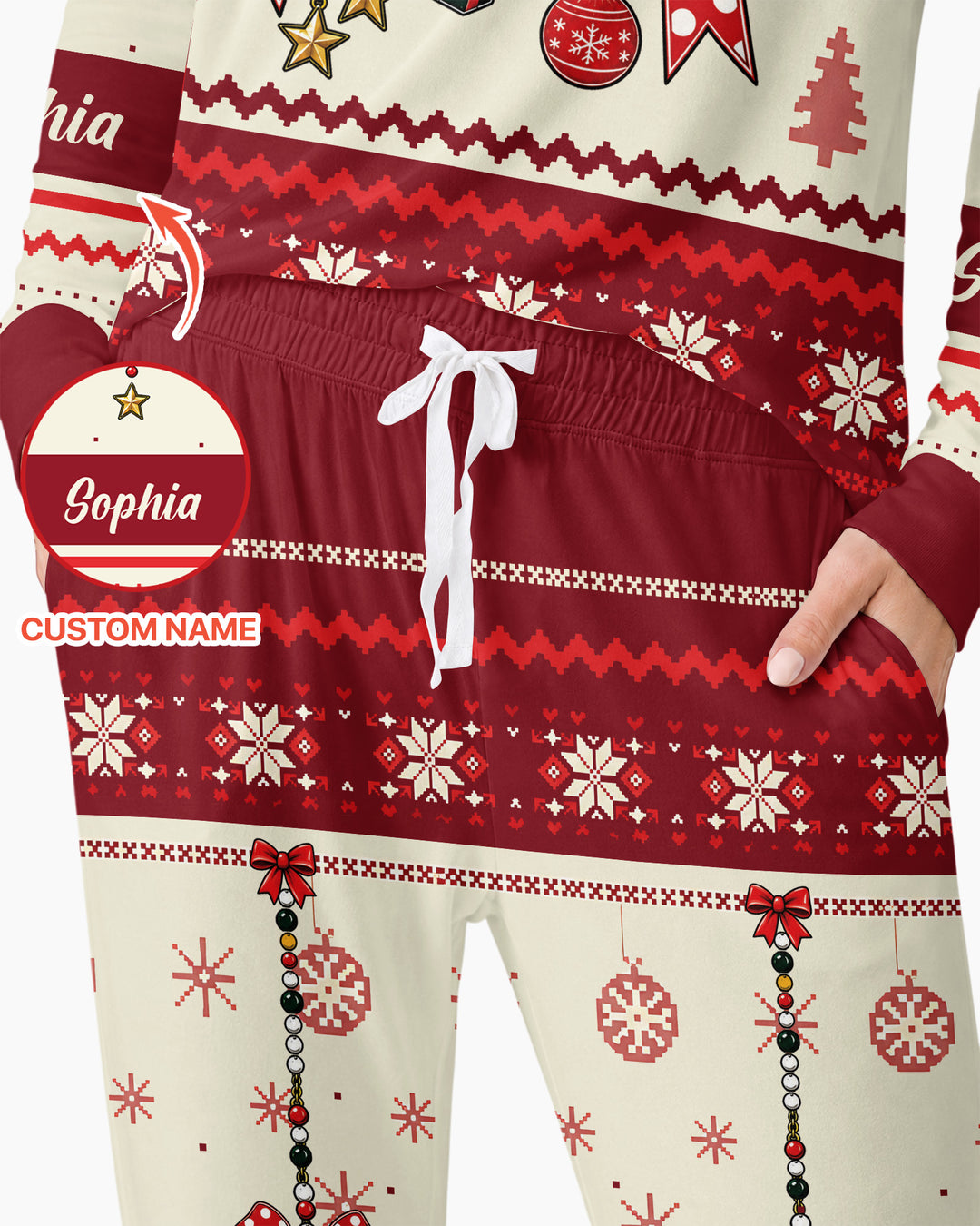 Custom Name Christmas Charm Bamboo Women Pajama Set