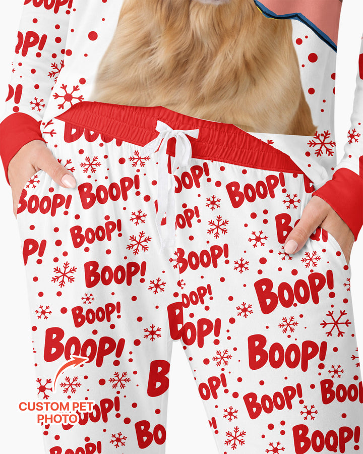 Custom Pet Photo Funny Christmas Boop Bamboo Women Pajama Set