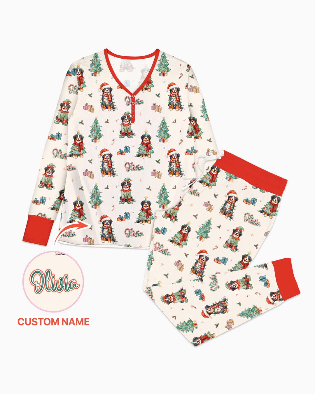 Christmas Bernese Mountain Dog Family Matching Bamboo Women Pajama Set