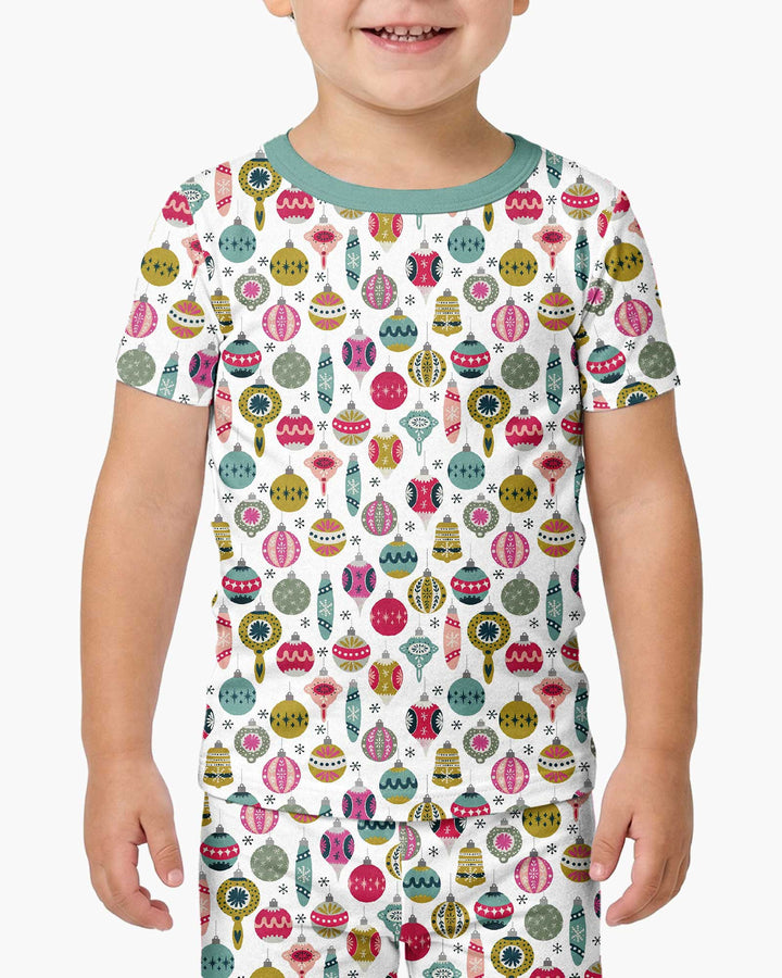 Tiny Christmas Ornaments   Bamboo Two Piece Short Sleeve Pajama Set