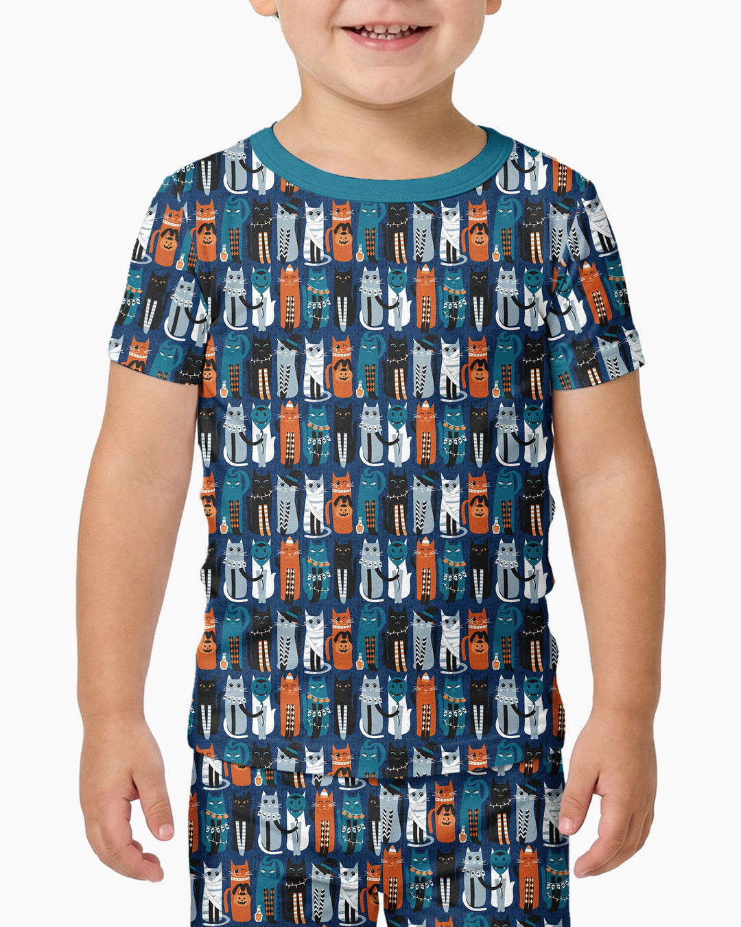 Retro Halloween Cat Bamboo Two Piece Short Sleeve Pajama Set