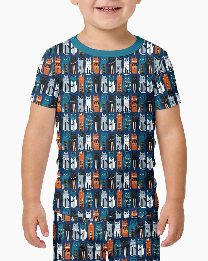 Retro Halloween Cat Bamboo Two Piece Short Sleeve Pajama Set