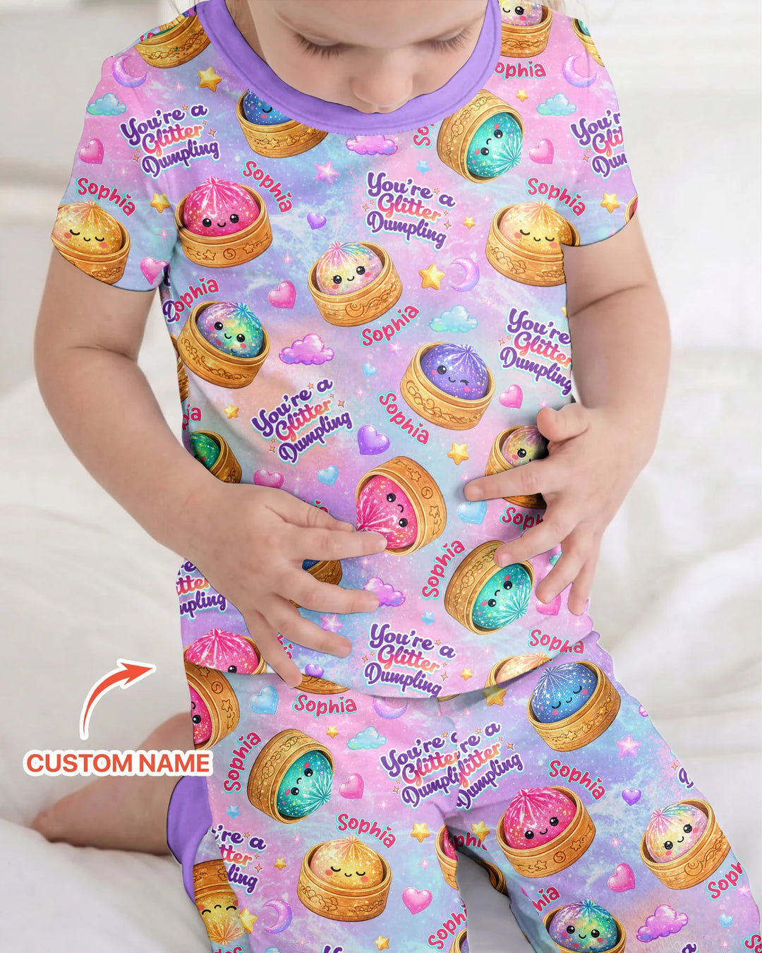Custom Name You're A Glitter Dumpling Bamboo Two Piece Short Sleeve Pajama Set