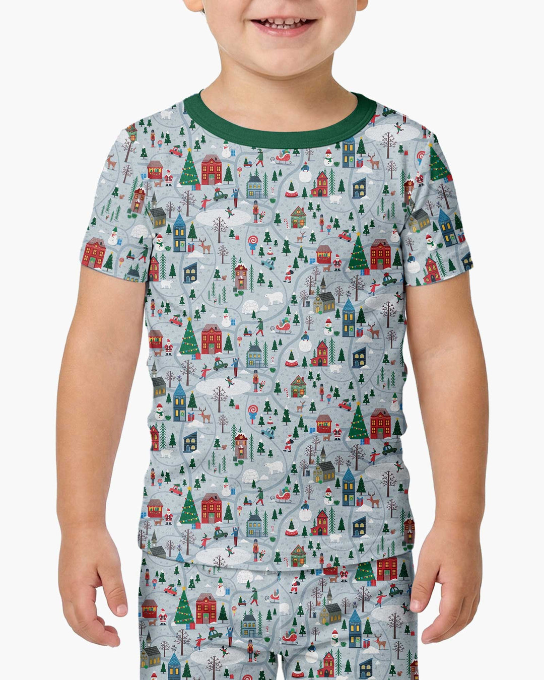 Snowy Christmas Village Map Bamboo Two Piece Short Sleeve Pajama Set