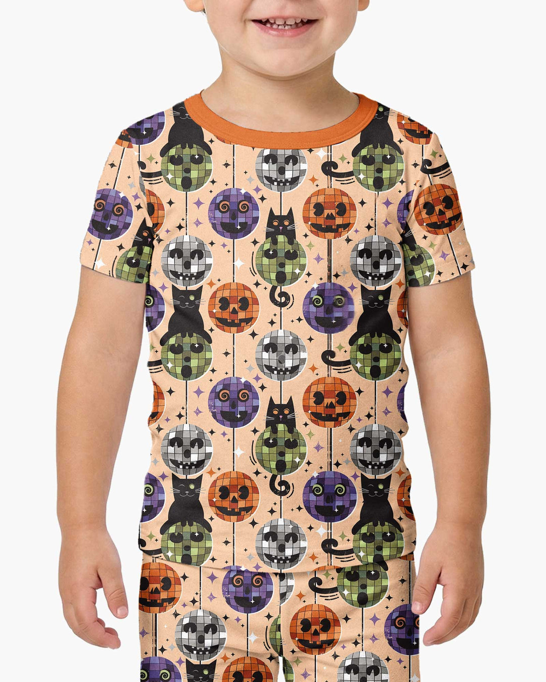 Groovy Halloween Disco Cat Bamboo Two Piece Short Sleeve Pajama Set