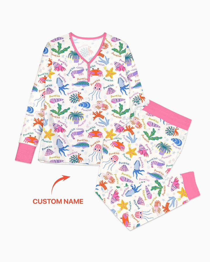 Tide Pool Pals Custom Name Bamboo Women Pajama Set