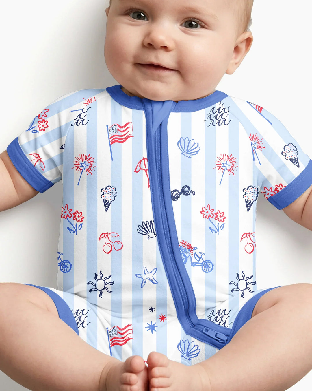 Red, White & Beachy Family Matching Bamboo Shorty Zippy