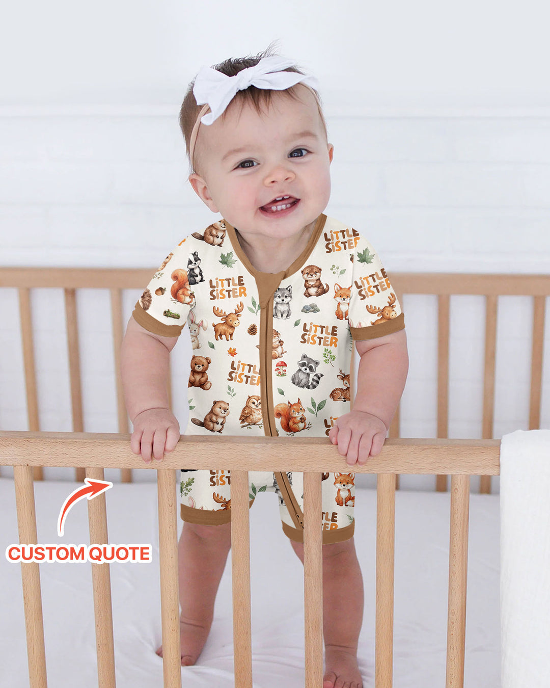 Custom Quote Woodland Animal Matching Sibling Bamboo Shorty Zippy