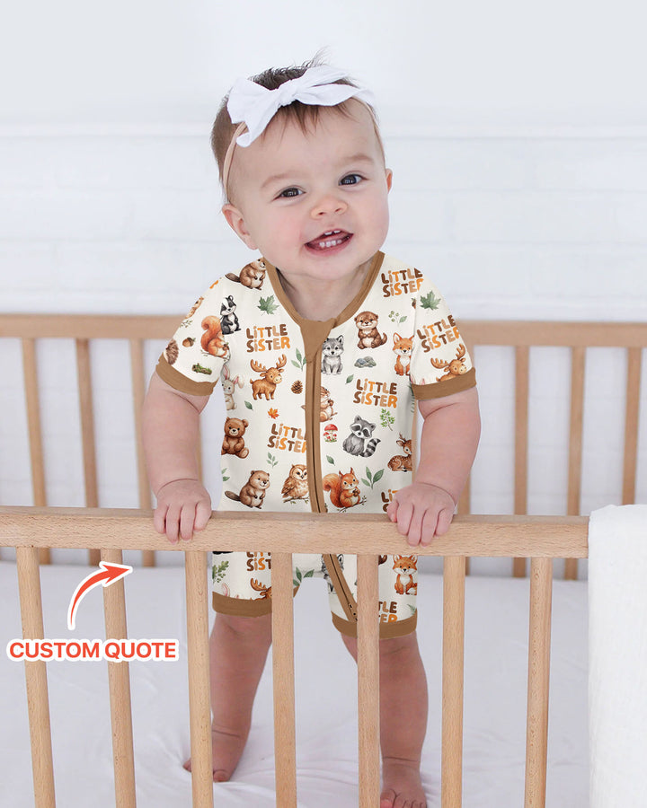 Custom Quote Woodland Animal Matching Sibling Bamboo Shorty Zippy