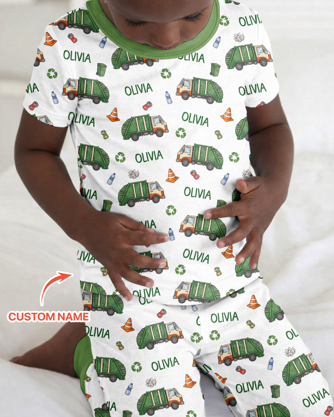 Custom Name Garbage Day Bamboo Two Piece Short Sleeve Pajama Set