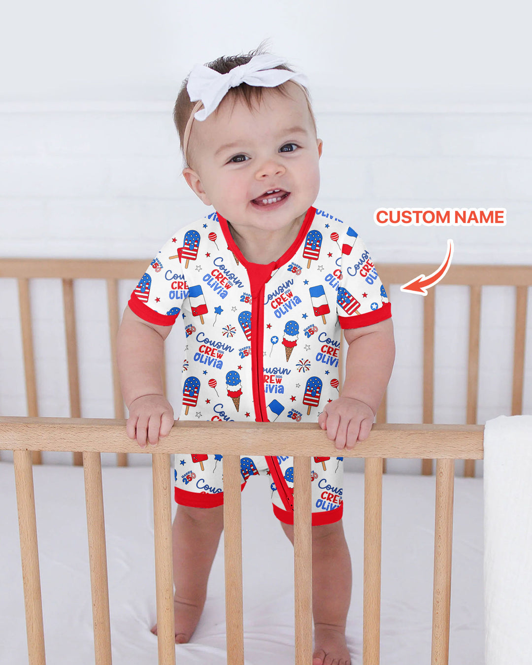 Custom Name 4th of July Cousin Crew Bamboo Shorty Zippy
