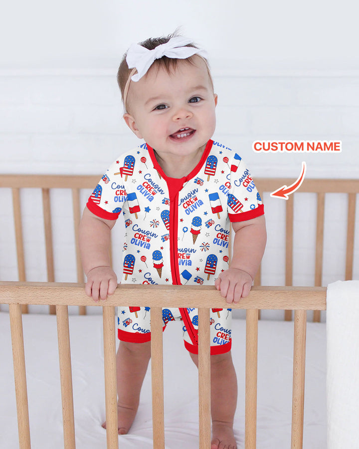 Custom Name 4th of July Cousin Crew Bamboo Shorty Zippy
