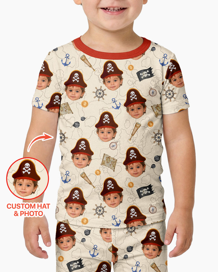 Custom Photo Treasure Map Adventures Family Matching Bamboo Two Piece Short Sleeve Pajama Set