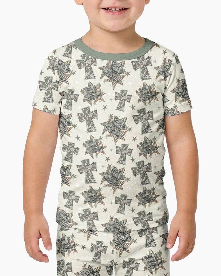 Camo God is Good Family Matching Bamboo Two Piece Short Sleeve Pajama Set