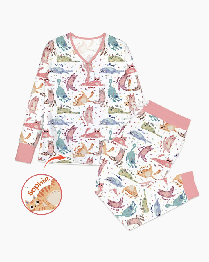 Cat Nap Crew Bamboo Women Pajama Set